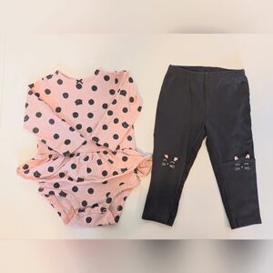 Carter's 2 piece long sleeve bodysuit and legging set pink&black size 18 months